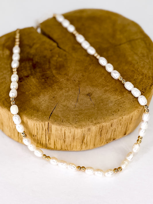 Freshwater Pearl n Gold Bead Necklace