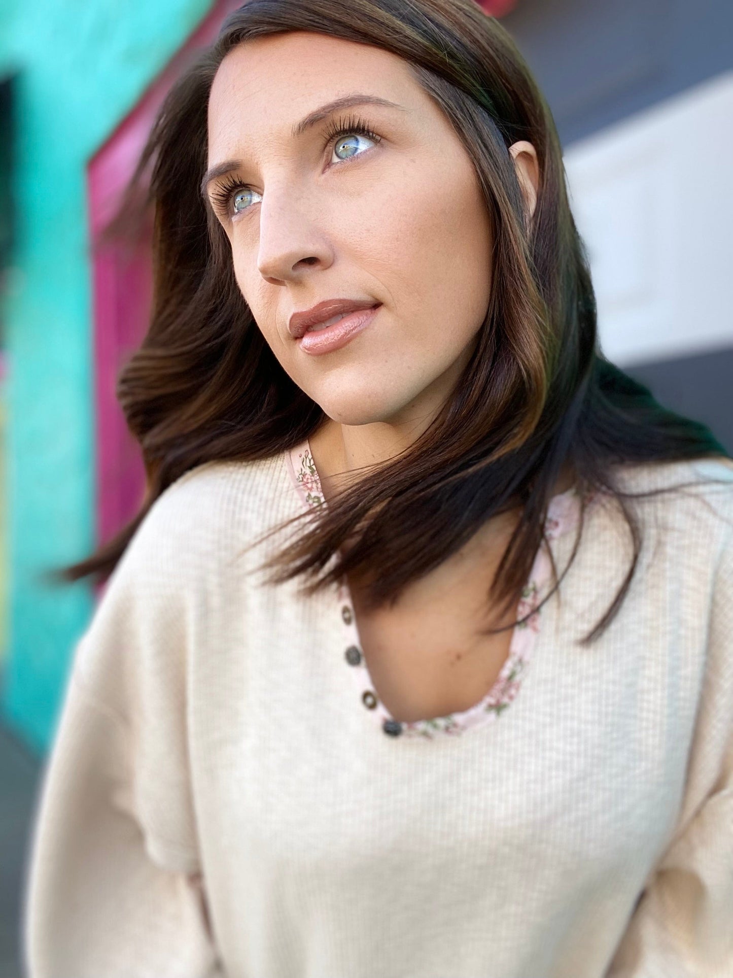 Outerwear Jera Floral Trim Waffle Pullover