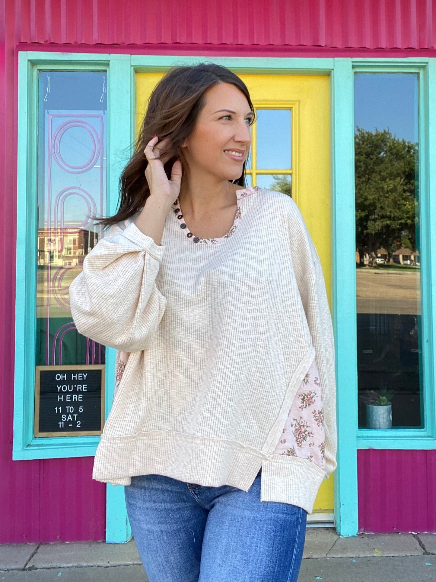 Outerwear Jera Floral Trim Waffle Pullover