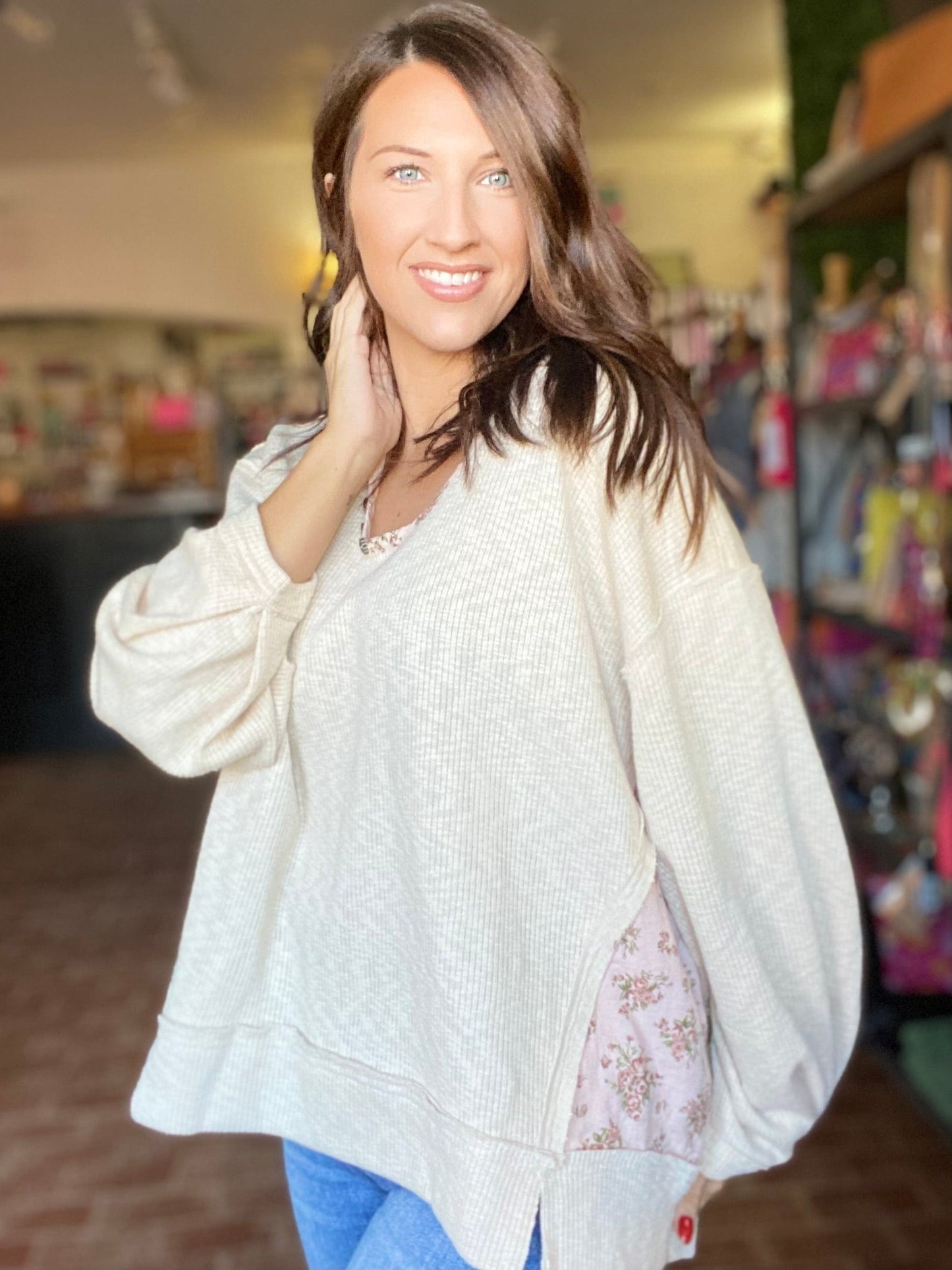 Outerwear Jera Floral Trim Waffle Pullover