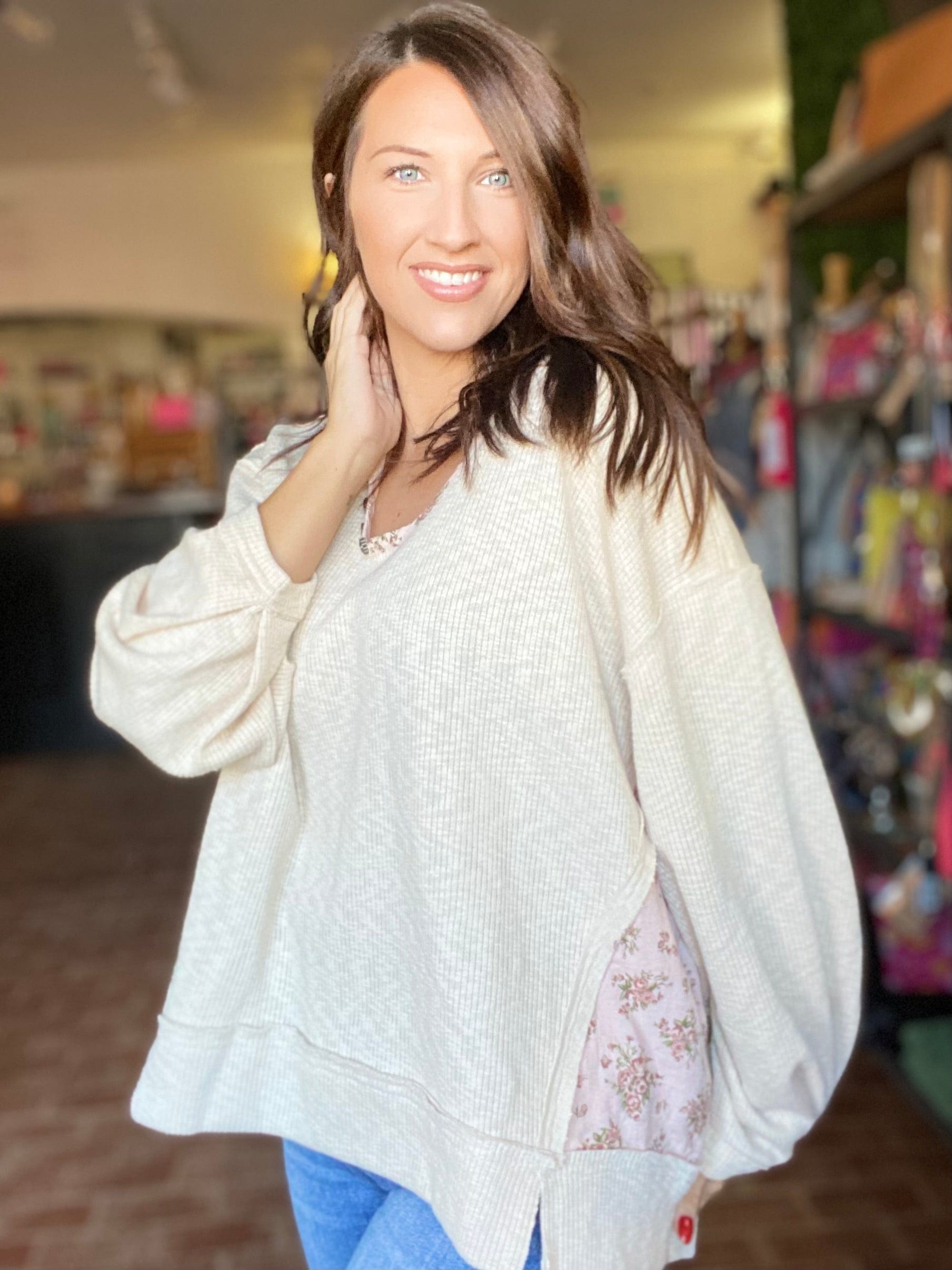 Outerwear Jera Floral Trim Waffle Pullover