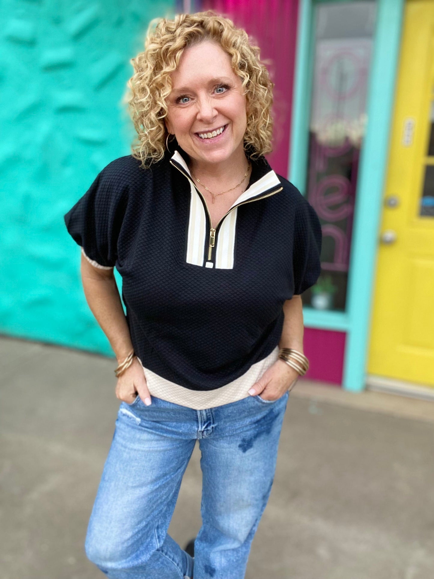 Tops Laci Half Zip Color Block Top