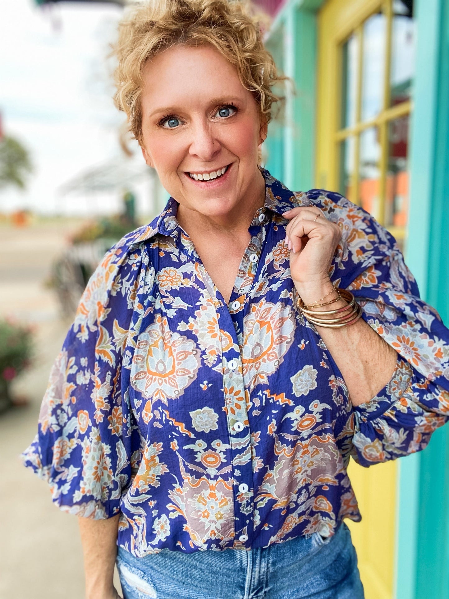 Tops Lyla Floral Print Blouse-Navy