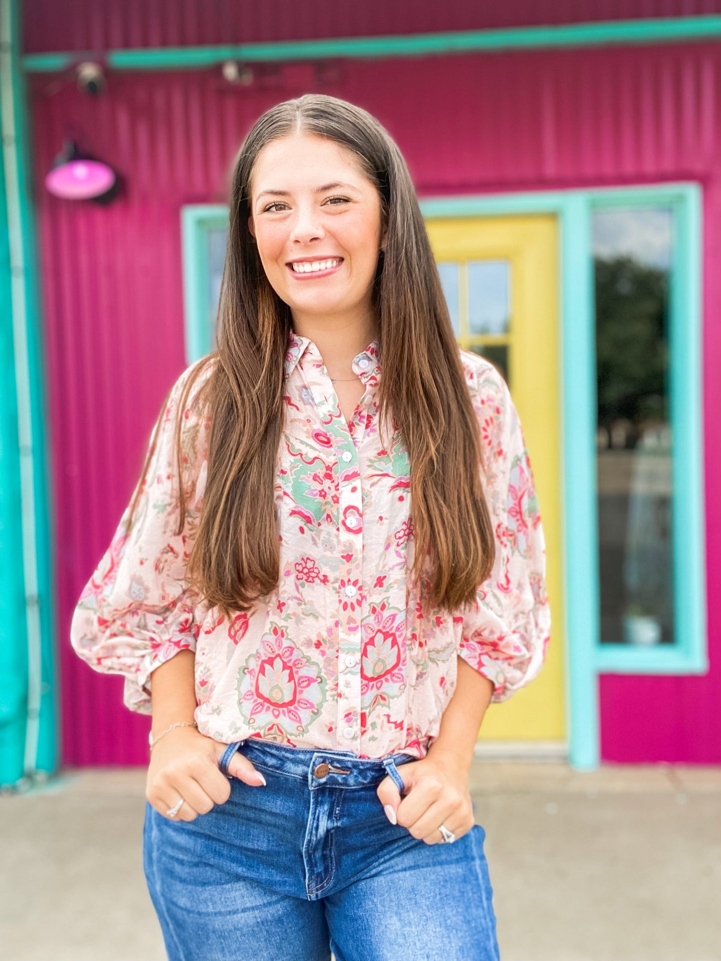 Tops Lyla Floral Print Blouse-Peachy