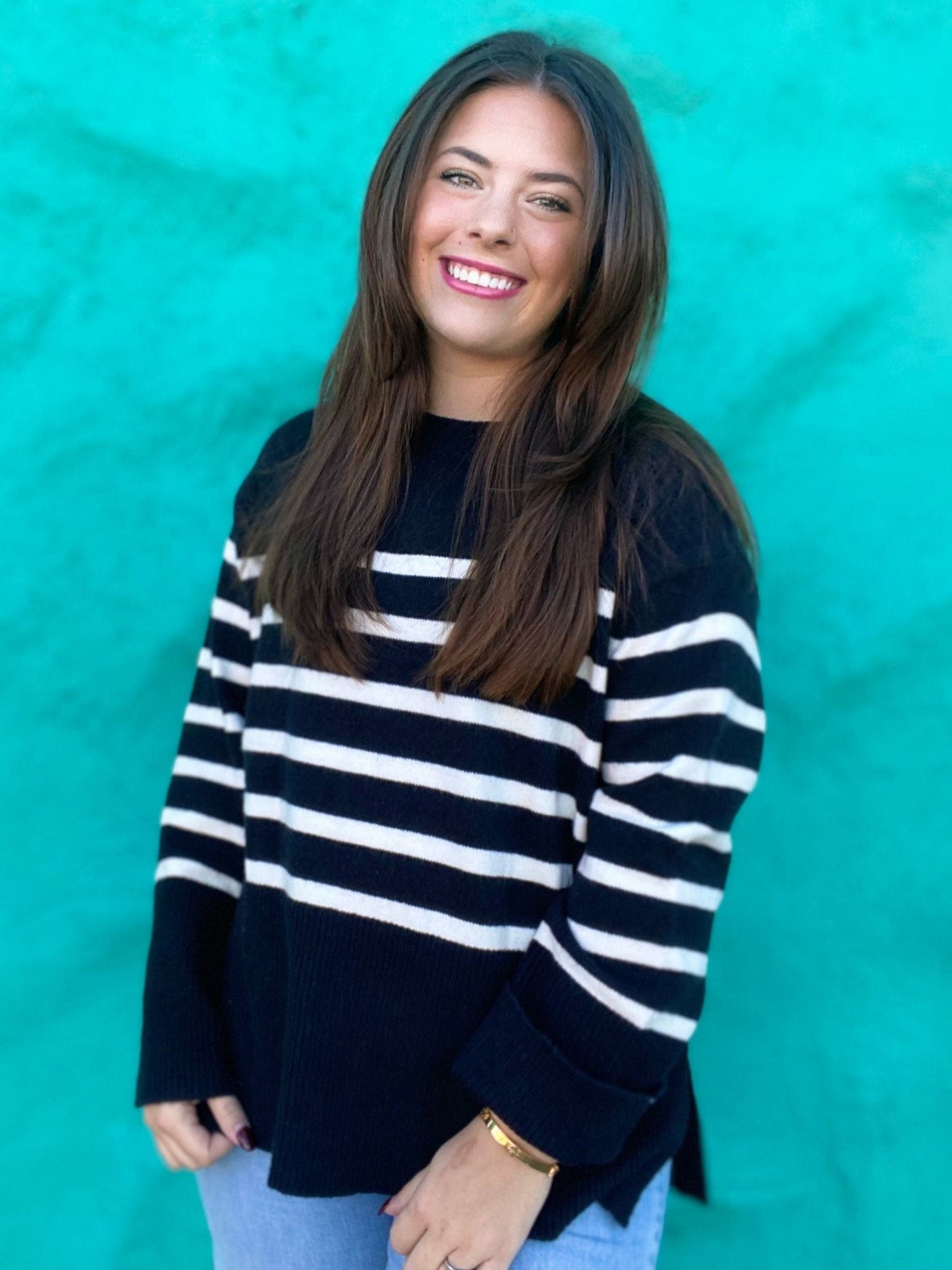 Tops Marlee Stripe Sweater- Black