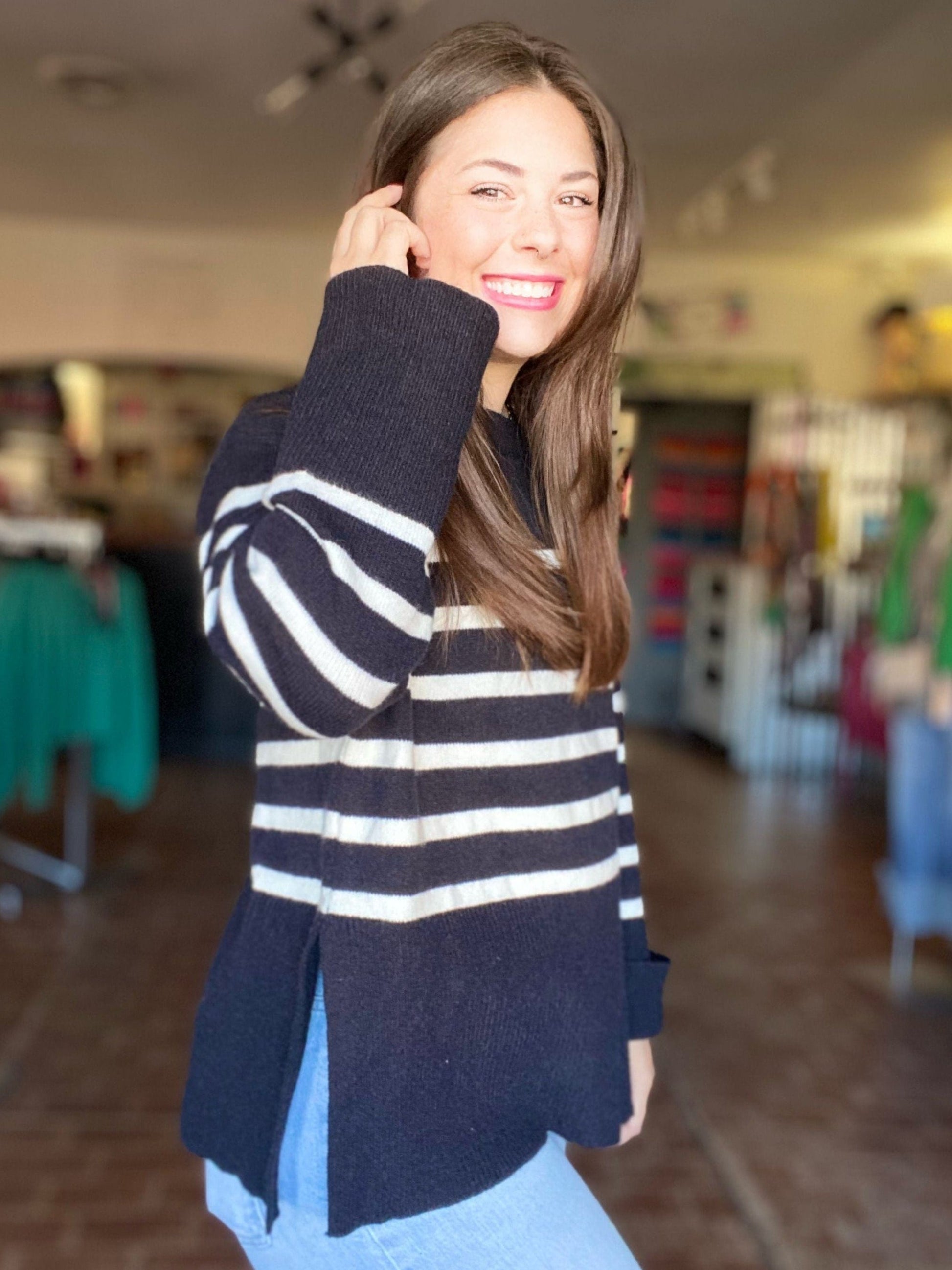 Tops Marlee Stripe Sweater- Black