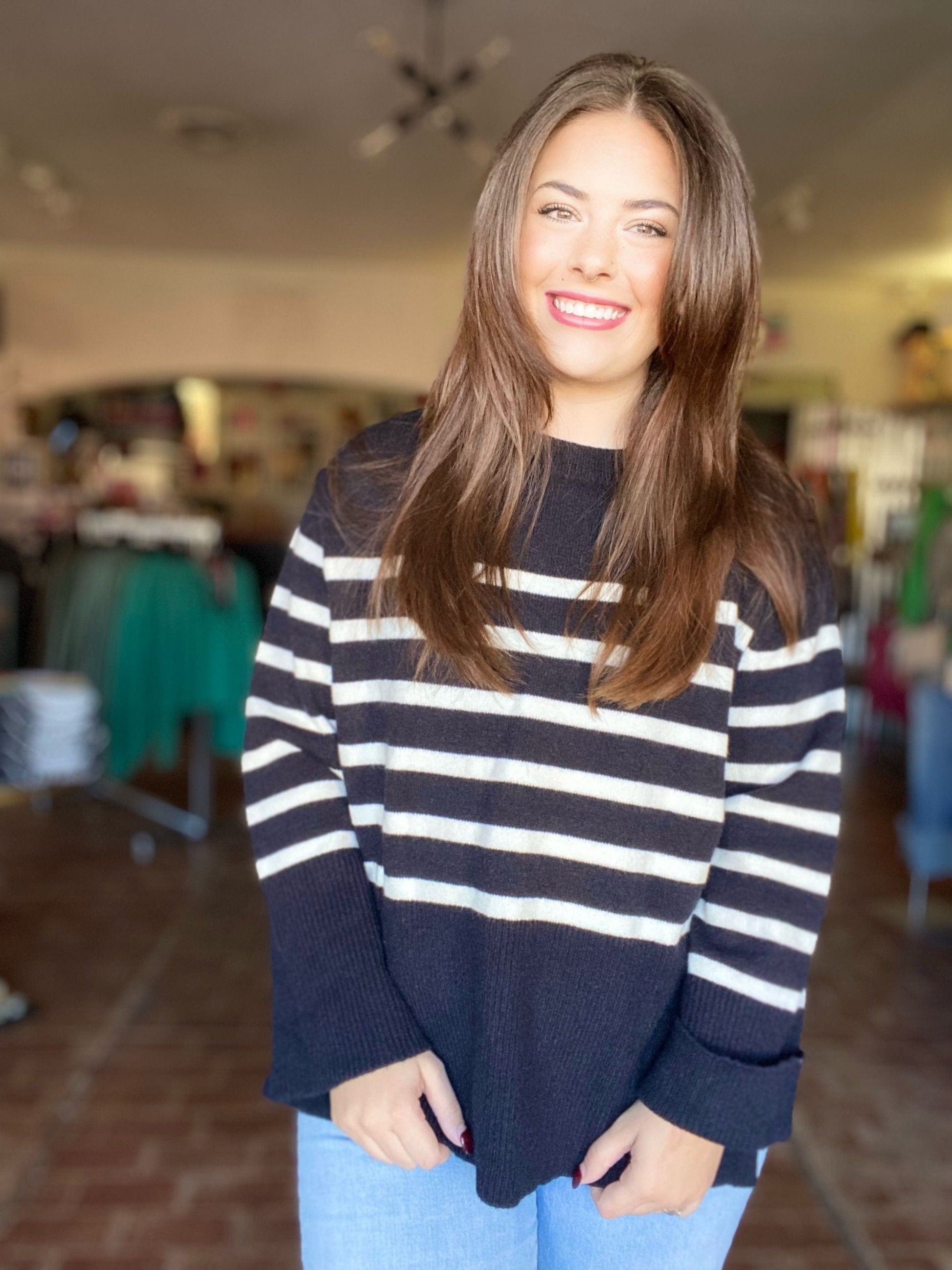 Tops Marlee Stripe Sweater- Black