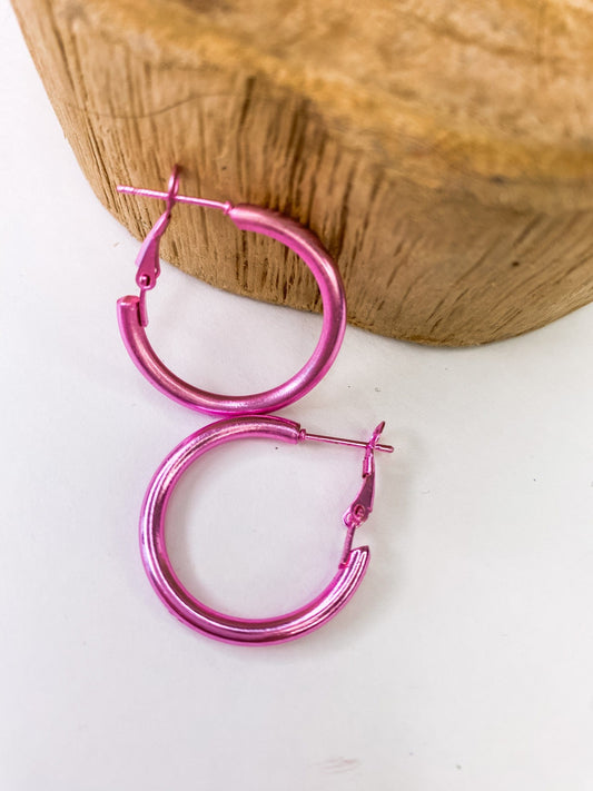 Earrings Metallic Hoop Hot Pink