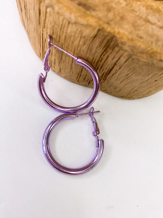 Earrings Metallic Hoop Lavender