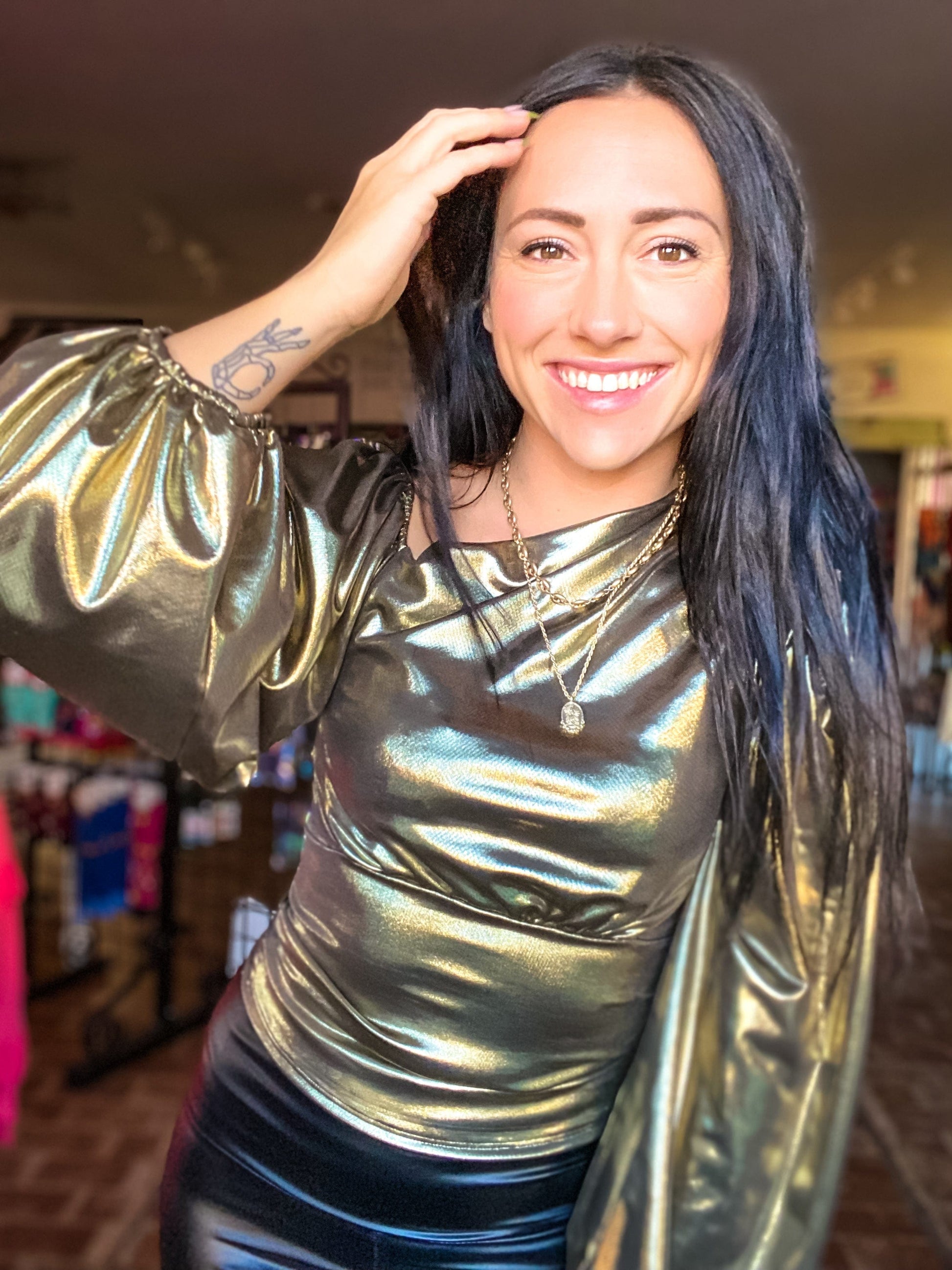 Shirts & Tops Metallic Shimmer Top-Gold