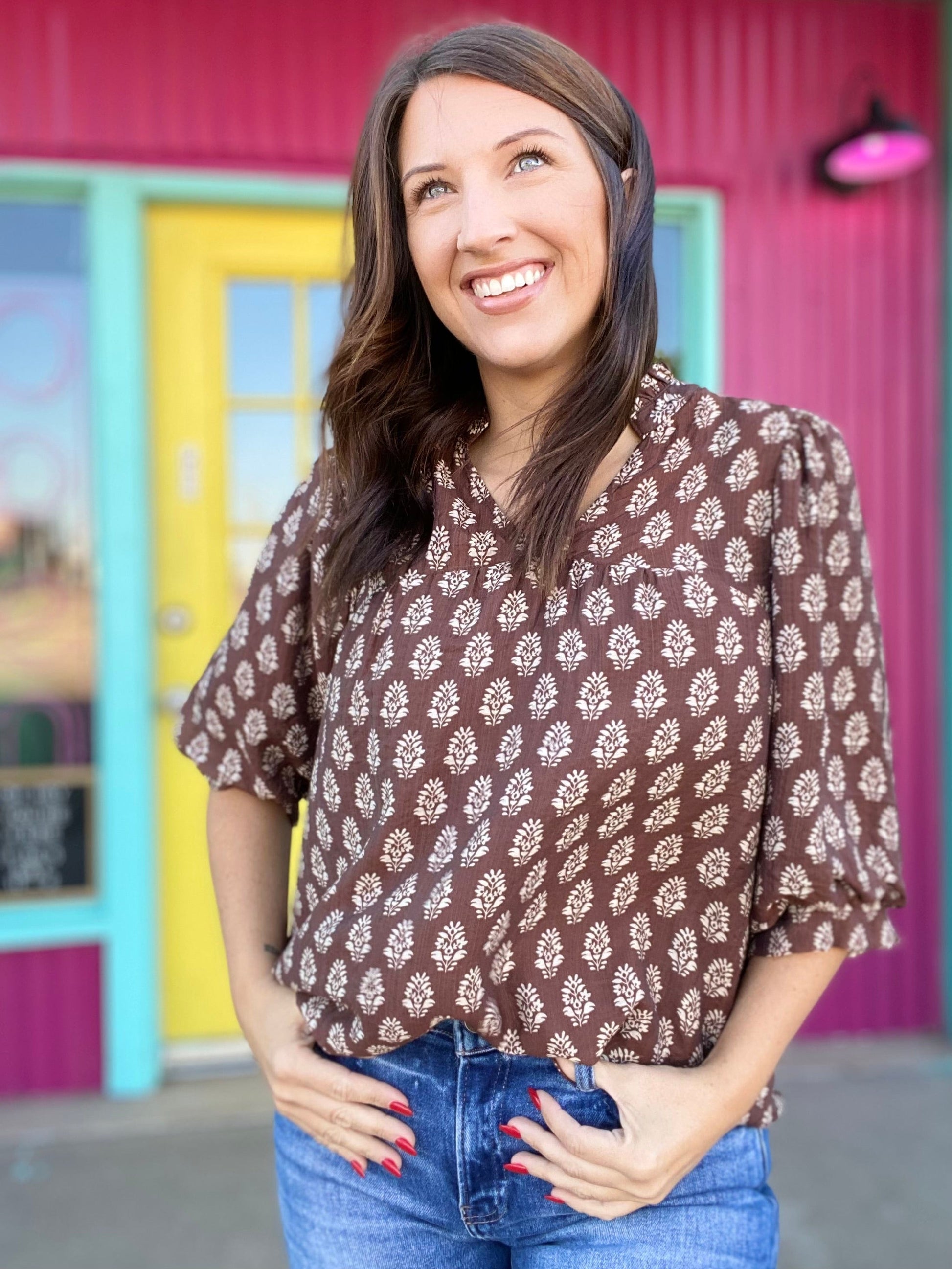 Tops Mocha Floral Blouse