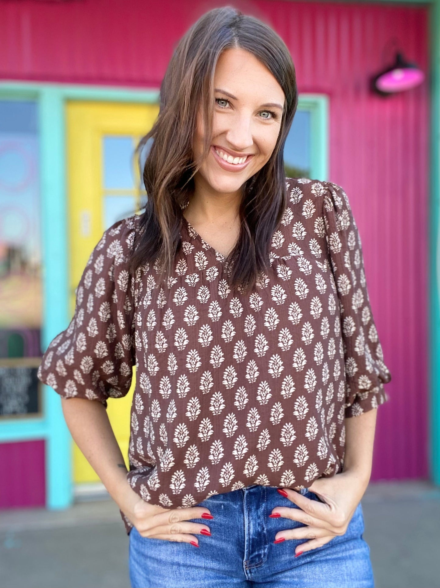 Tops Mocha Floral Blouse