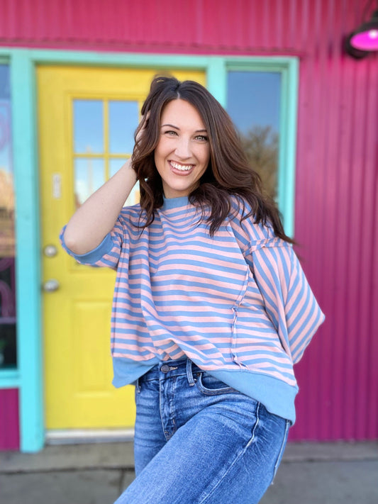 Tops Nadia Striped Pullover-Blue