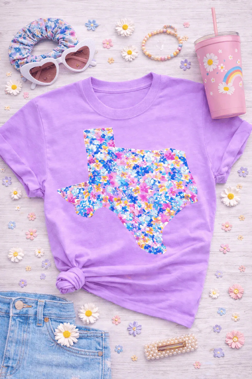 Graphic Tees Neon Violet Floral Texas