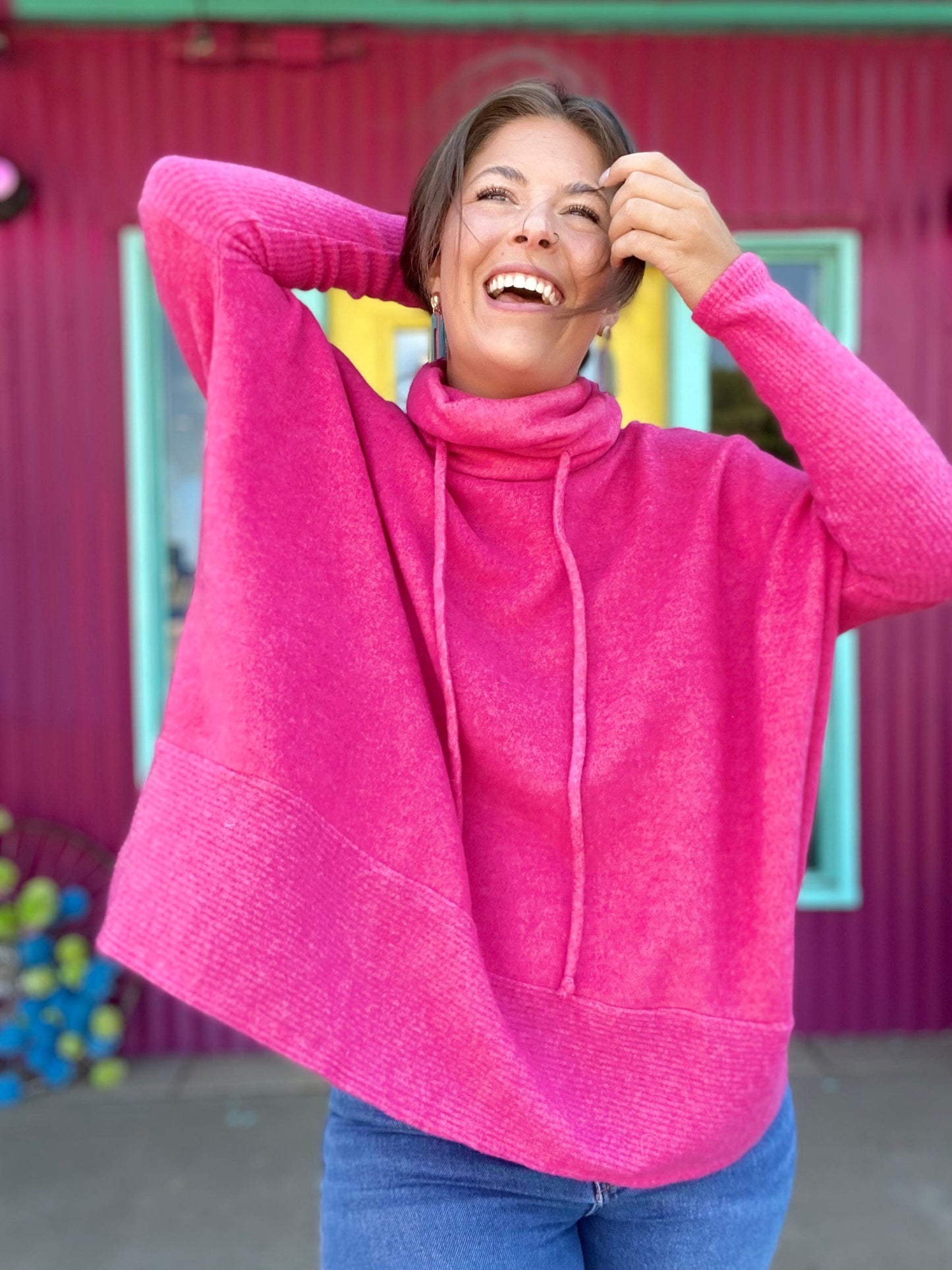 Oversized Turtle Neck Sweater- Hot Pink