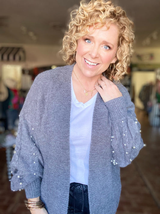 Tops Pearly Girl Fancy Cardi-Charcoal
