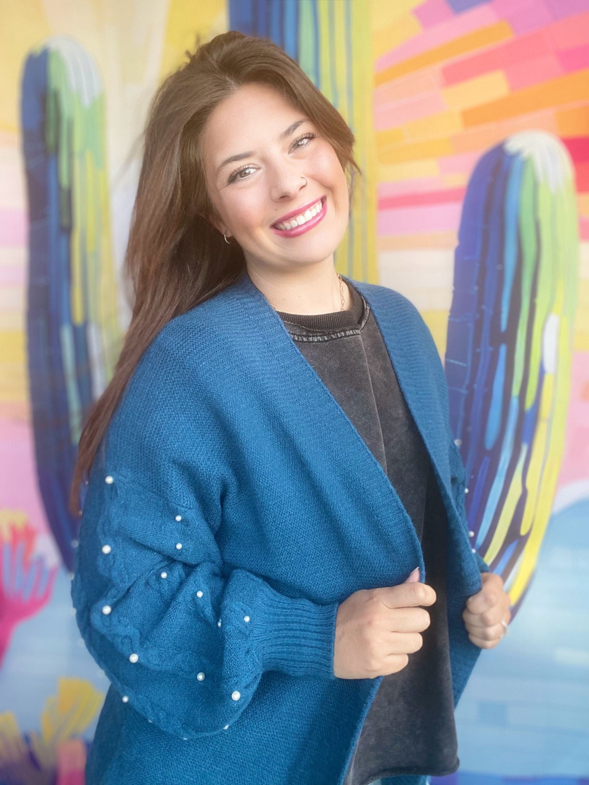 Tops Pearly Girl Fancy Cardi-Teal