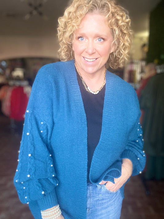 Tops Pearly Girl Fancy Cardi-Teal