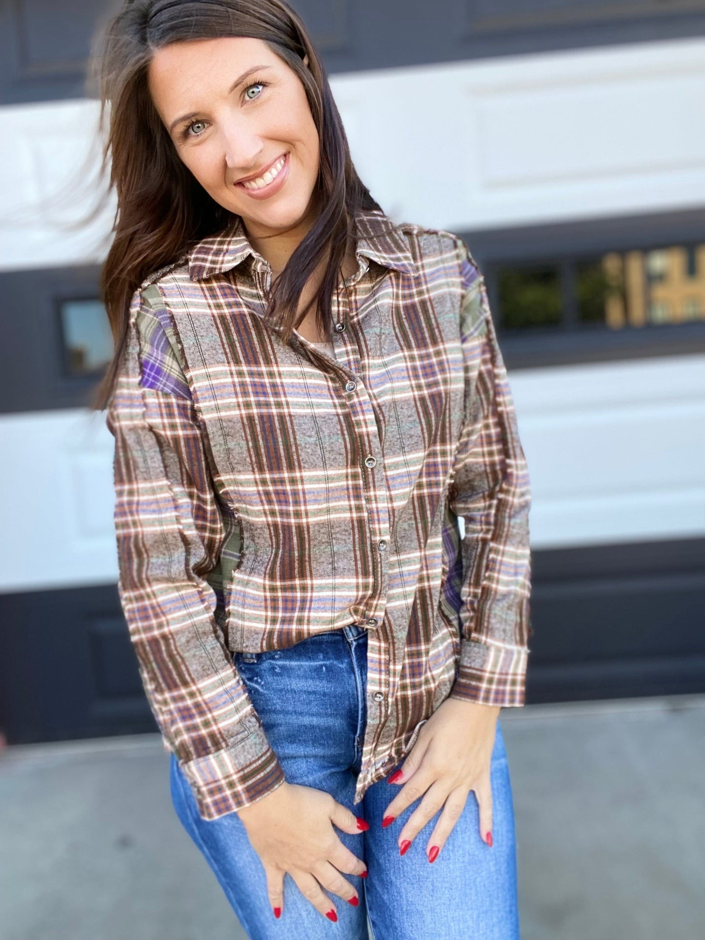 Outerwear Penny Color Block Flannel- Brown