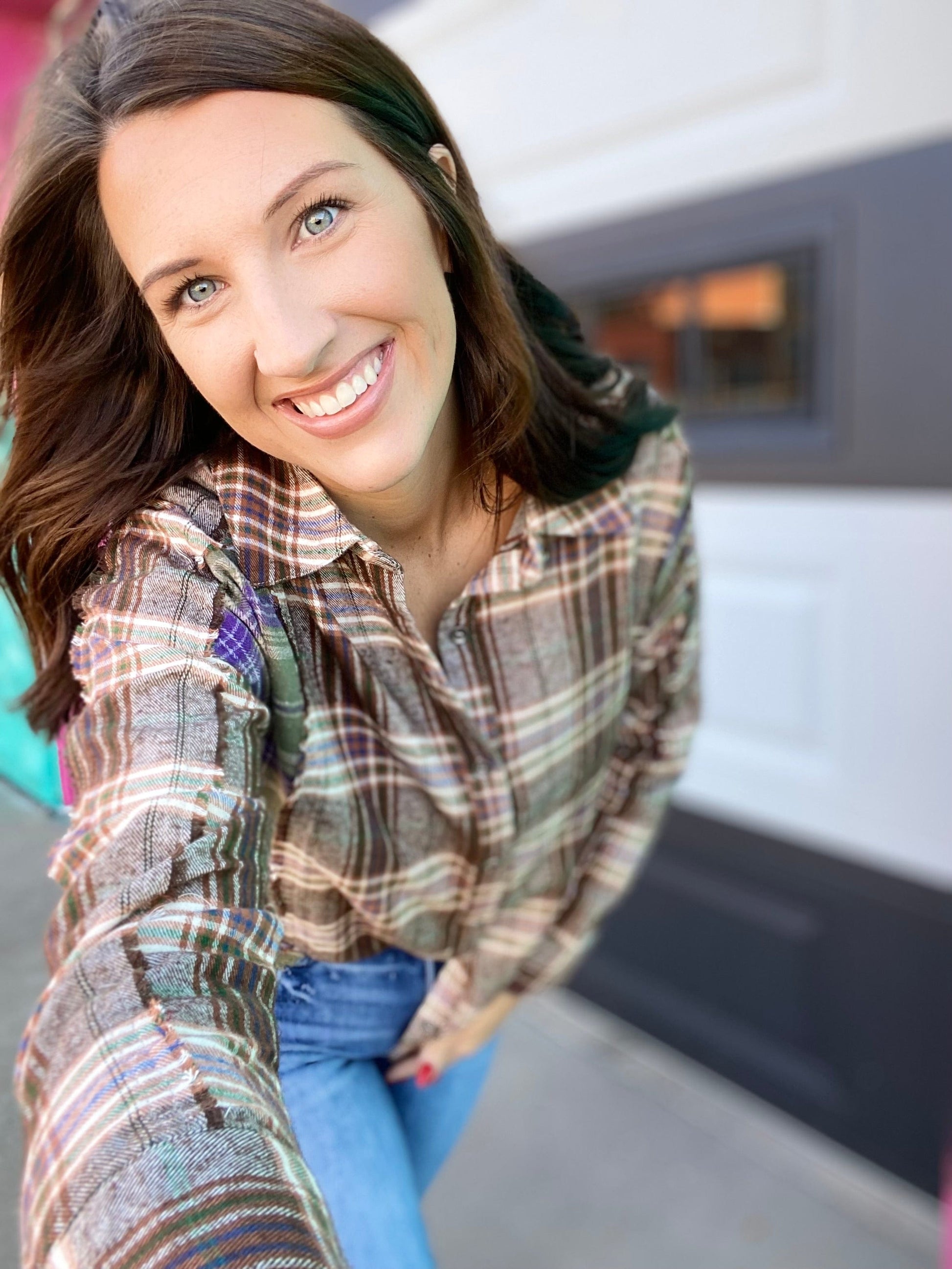 Outerwear Penny Color Block Flannel- Brown
