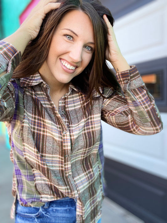 Outerwear Penny Color Block Flannel- Brown