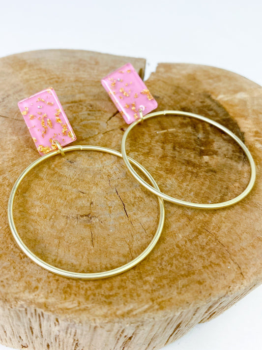 Earrings Pink and Gold Hoop