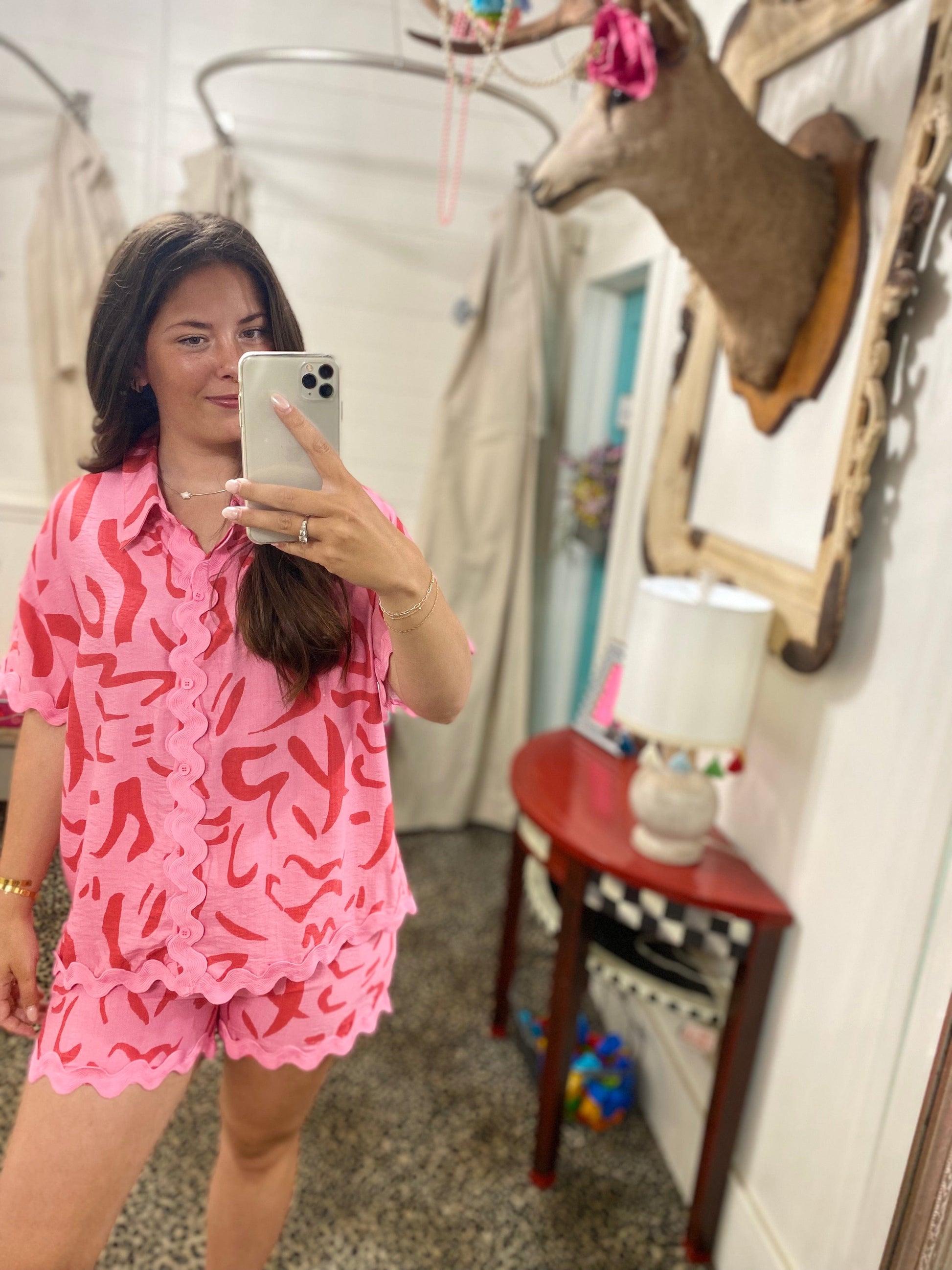 Pink and Red Button Down Set