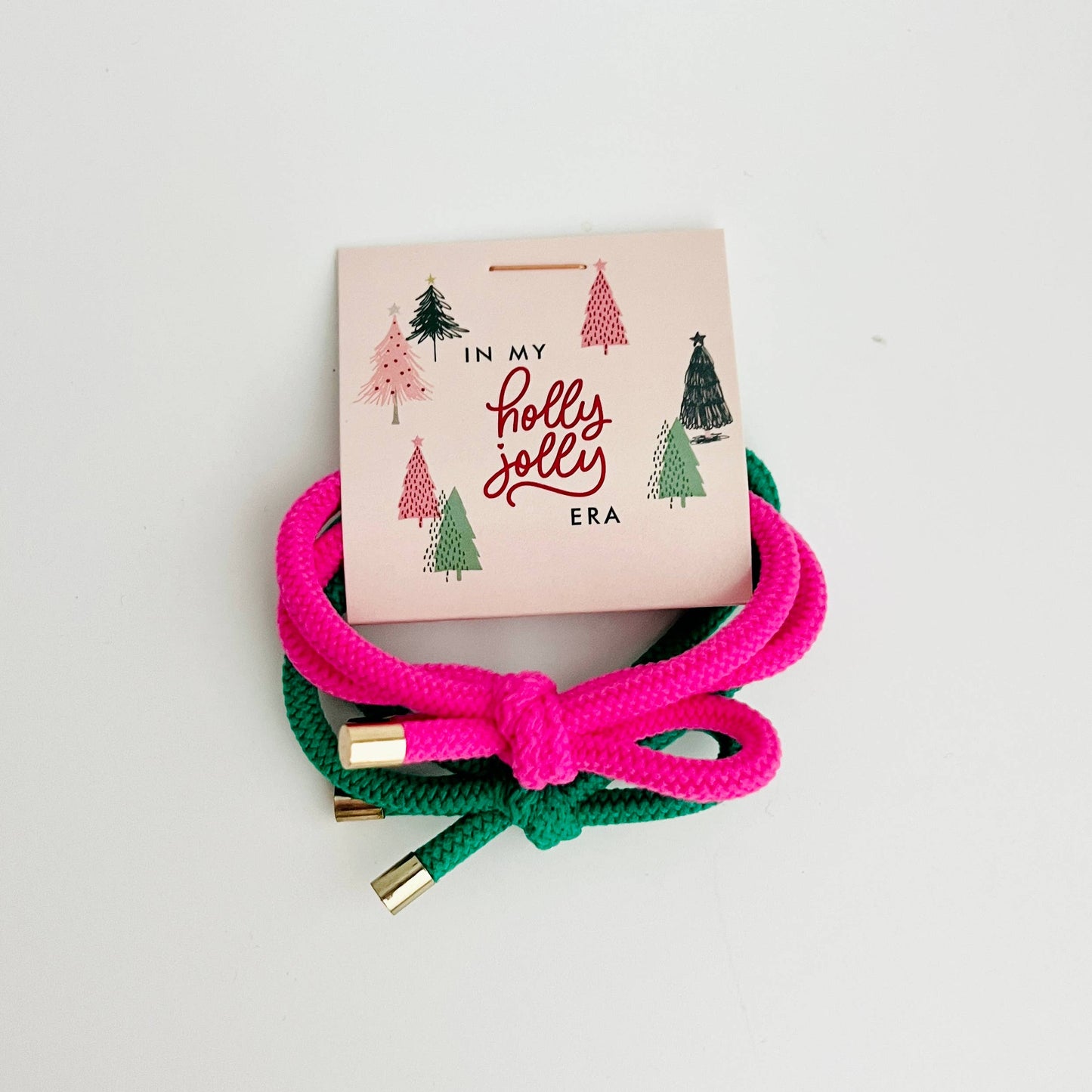 Accessories Holiday Christmas Hair Tie Pink & Green