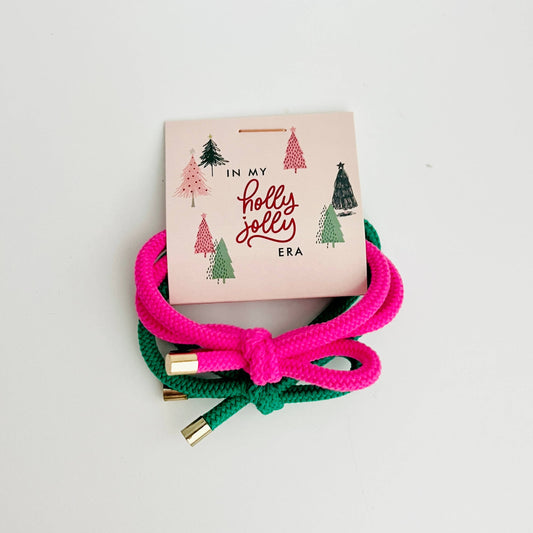 Accessories Holiday Christmas Hair Tie Pink & Green