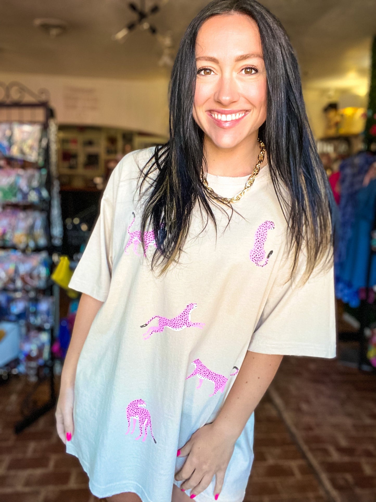 Graphic Tees Pink Leopard Oversized Tee
