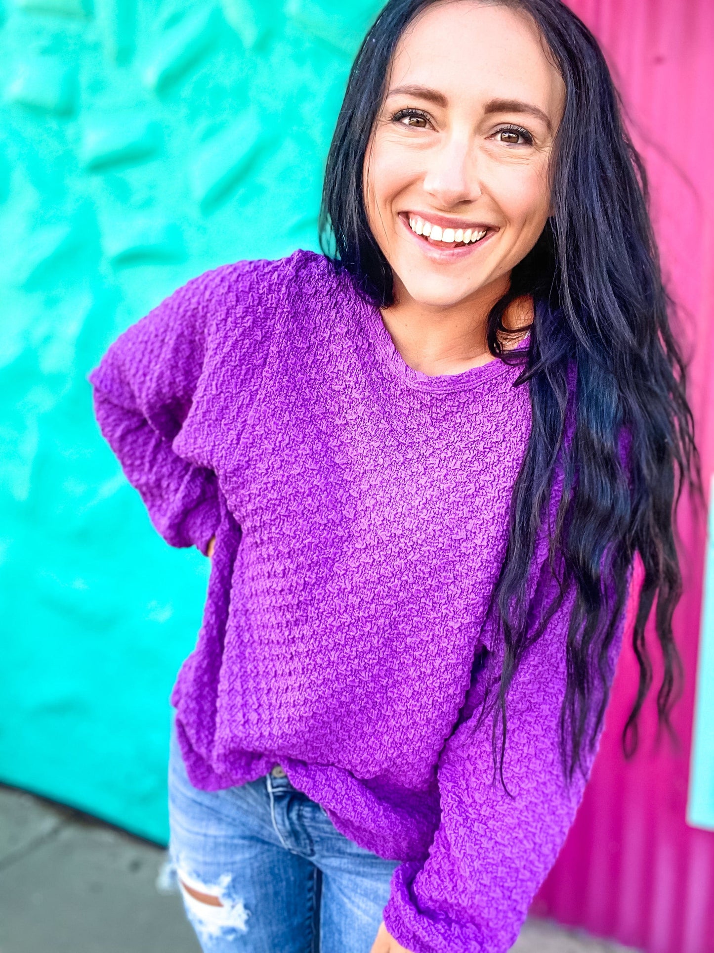 Tops Poppin' Textured Top-Purple