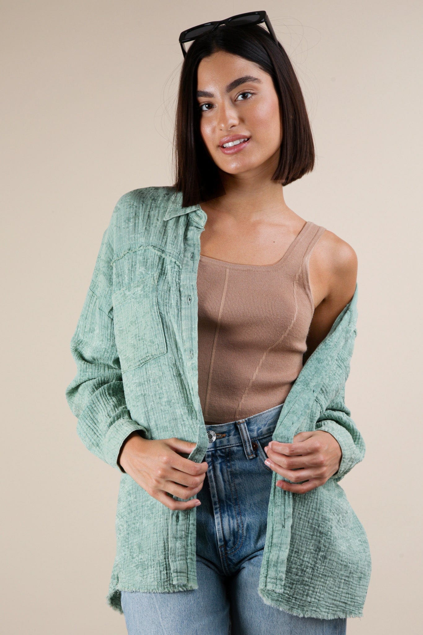 Tops Raylee Gauze Top Mint Green