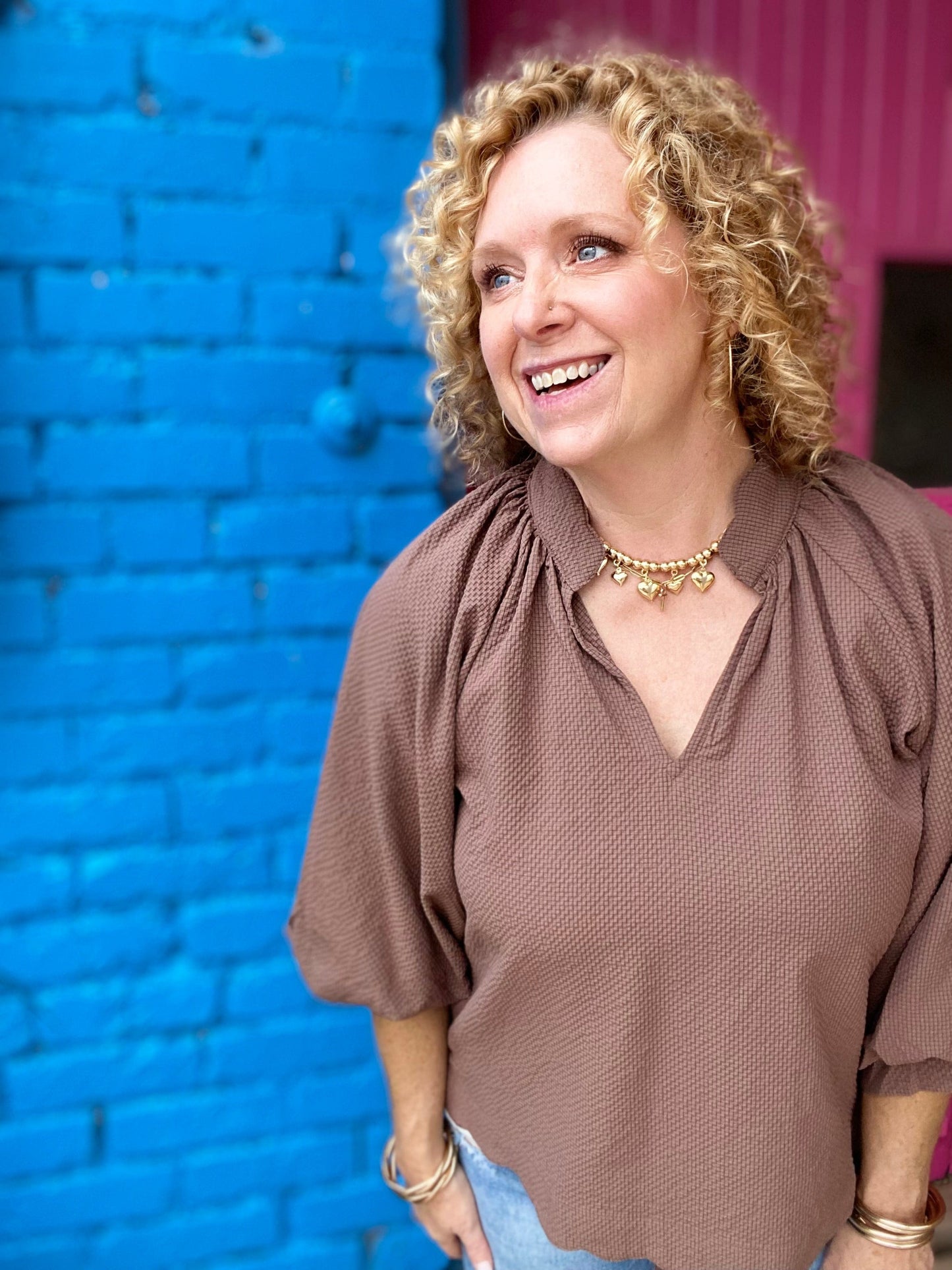 Tops Reese Vneck Balloon Sleeve Top-Chocolate