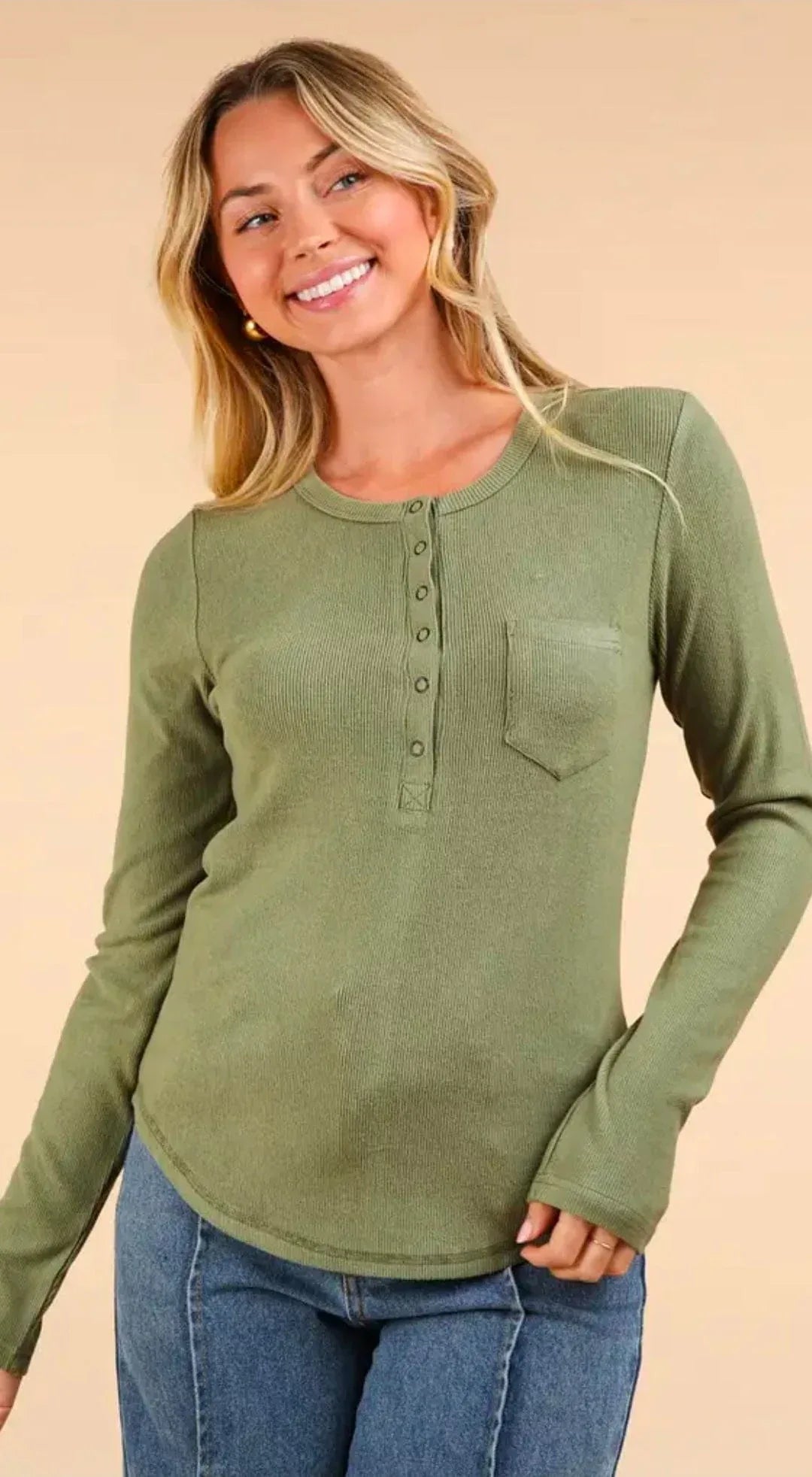 Tops Ribbed Knit Henley