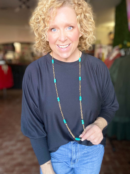 Tops Ribbed Puff Sleeve Long Sleeve Top-Black