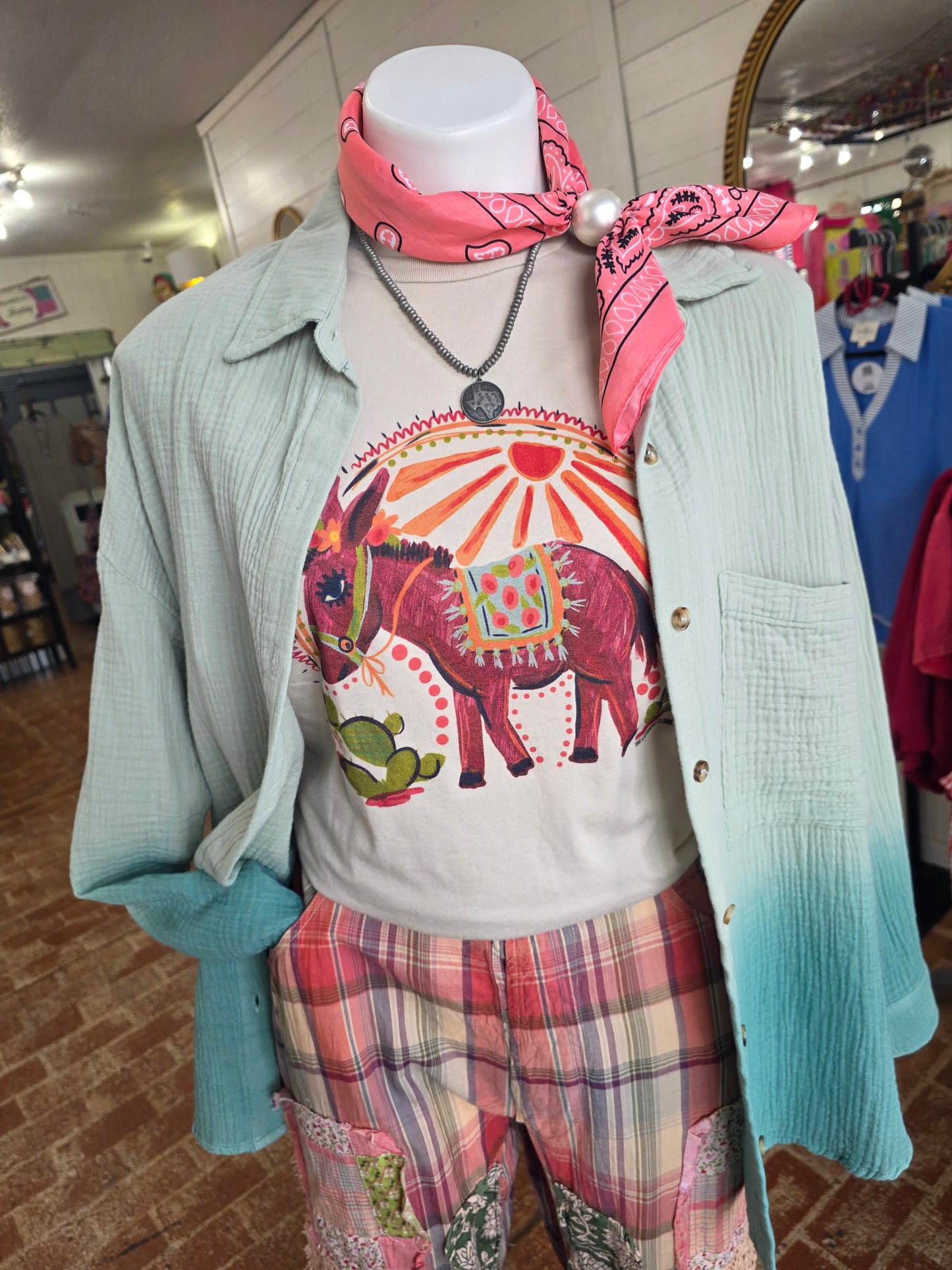 Gauzy Button Down Ombre Green