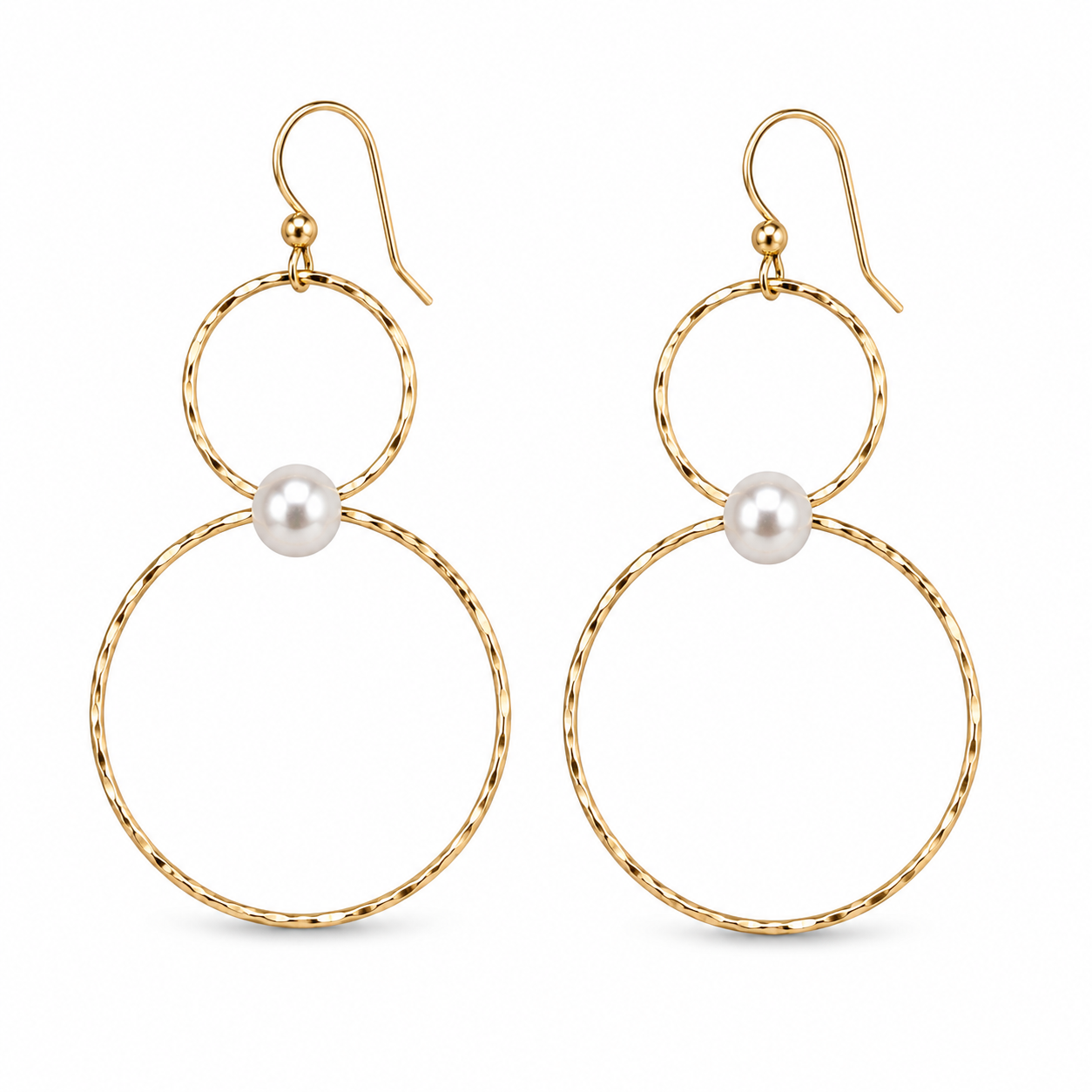 Gold and Pearl Double Hoop Earring