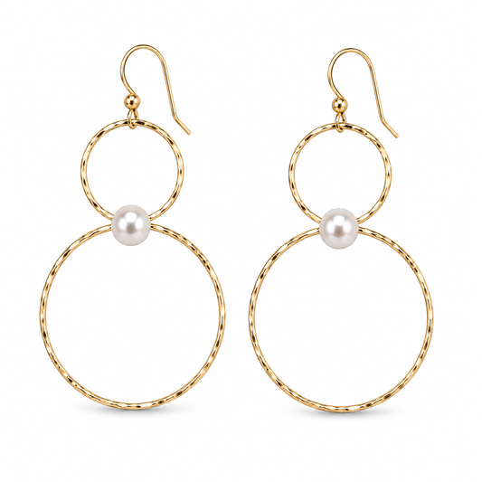 Gold and Pearl Double Hoop Earring