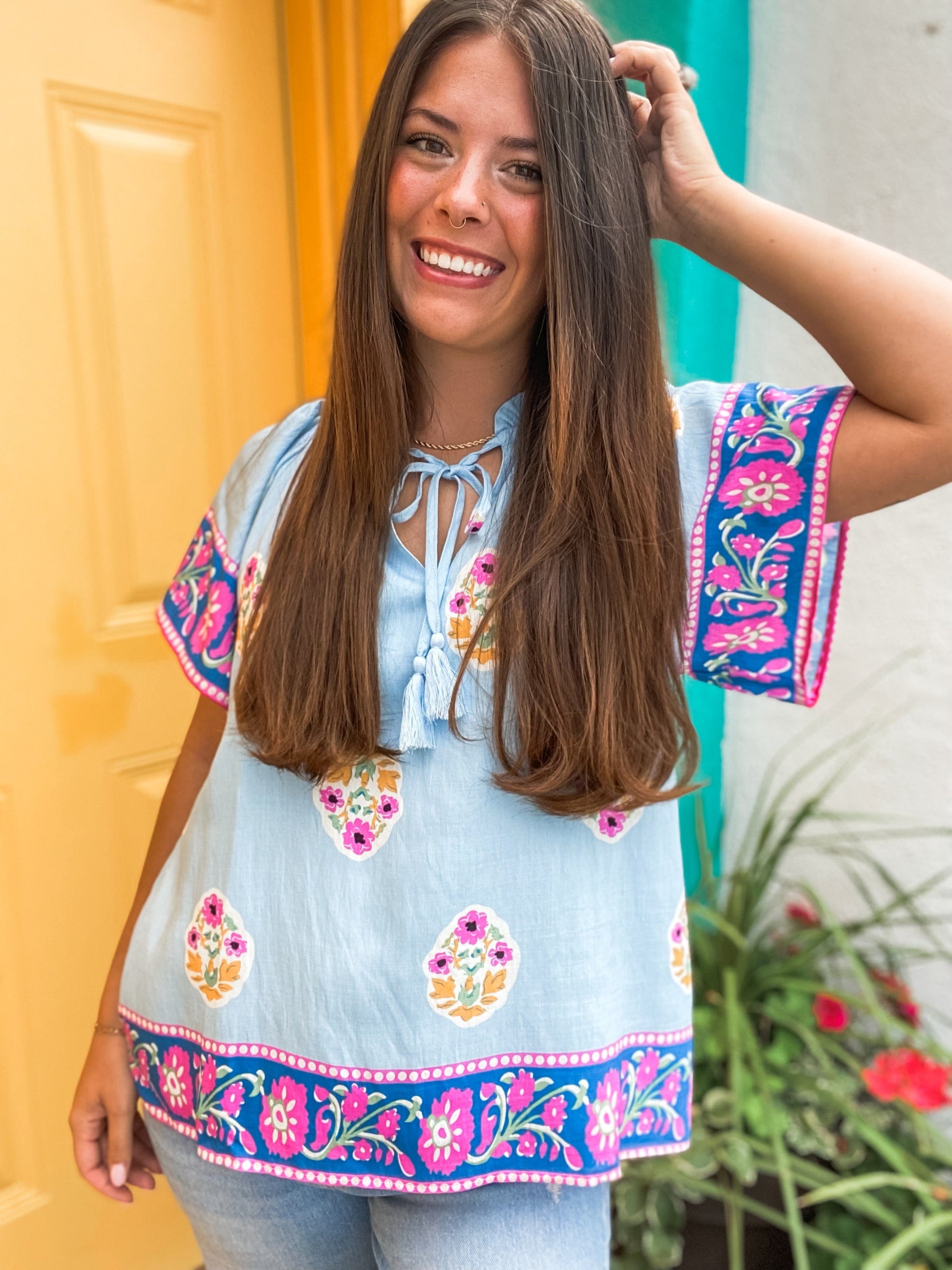 Tops Sierra Ruffled Neck Blouse Blue S