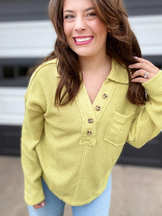 Tops Sealie Half Button Pullover-Lime