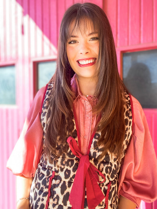 Outerwear Shada Red and Leopard Puff Vest