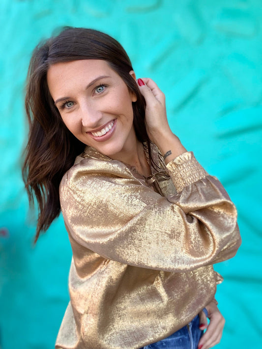 Shimmer Ruffle Collar Blouse-Gold