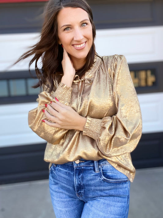 Shimmer Ruffle Collar Blouse-Gold