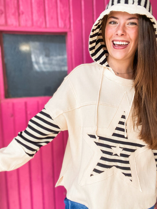 Tops Stripe Star Hooded Pullover