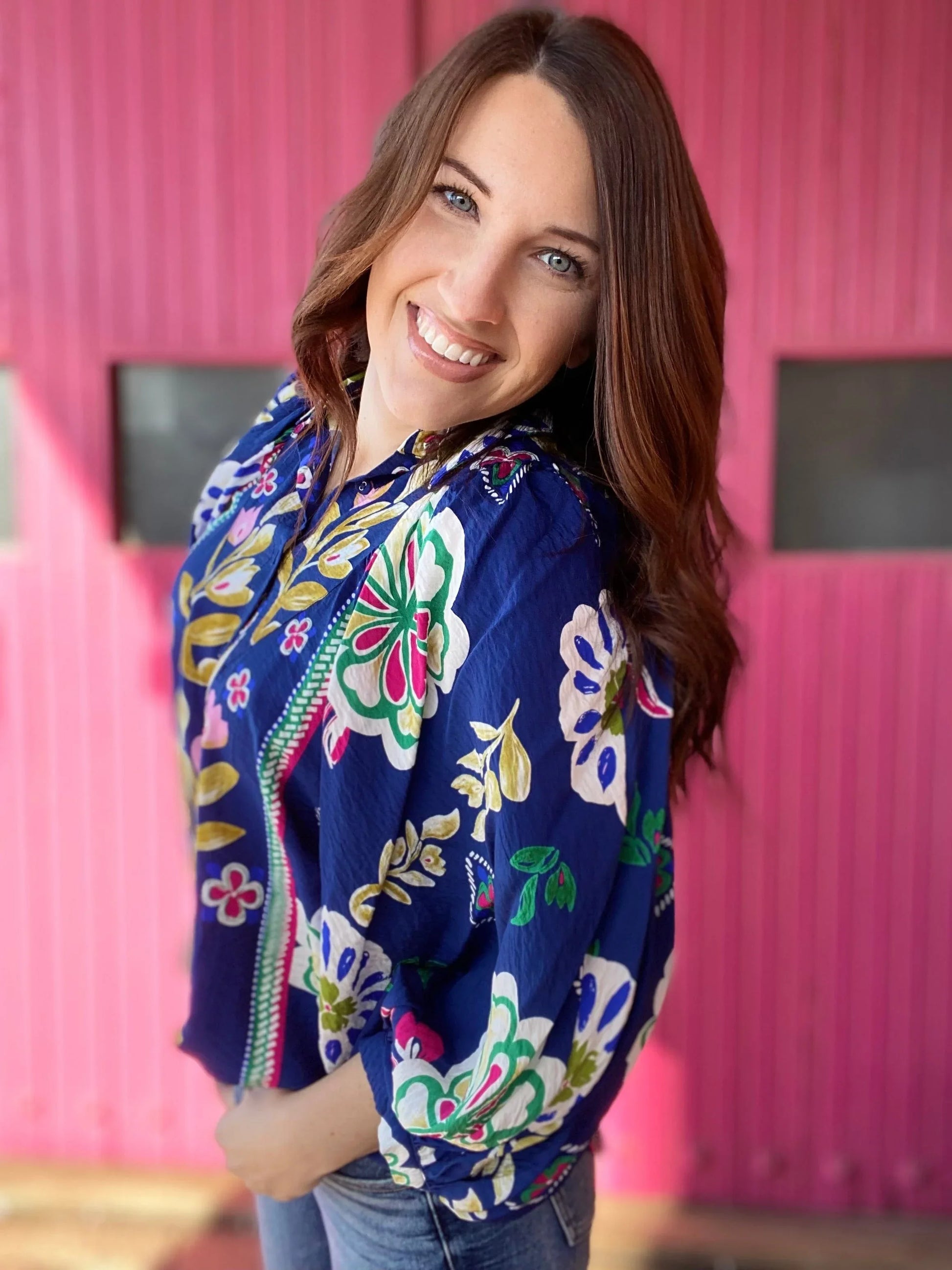 Tops Sydnee Blue Floral Blouse
