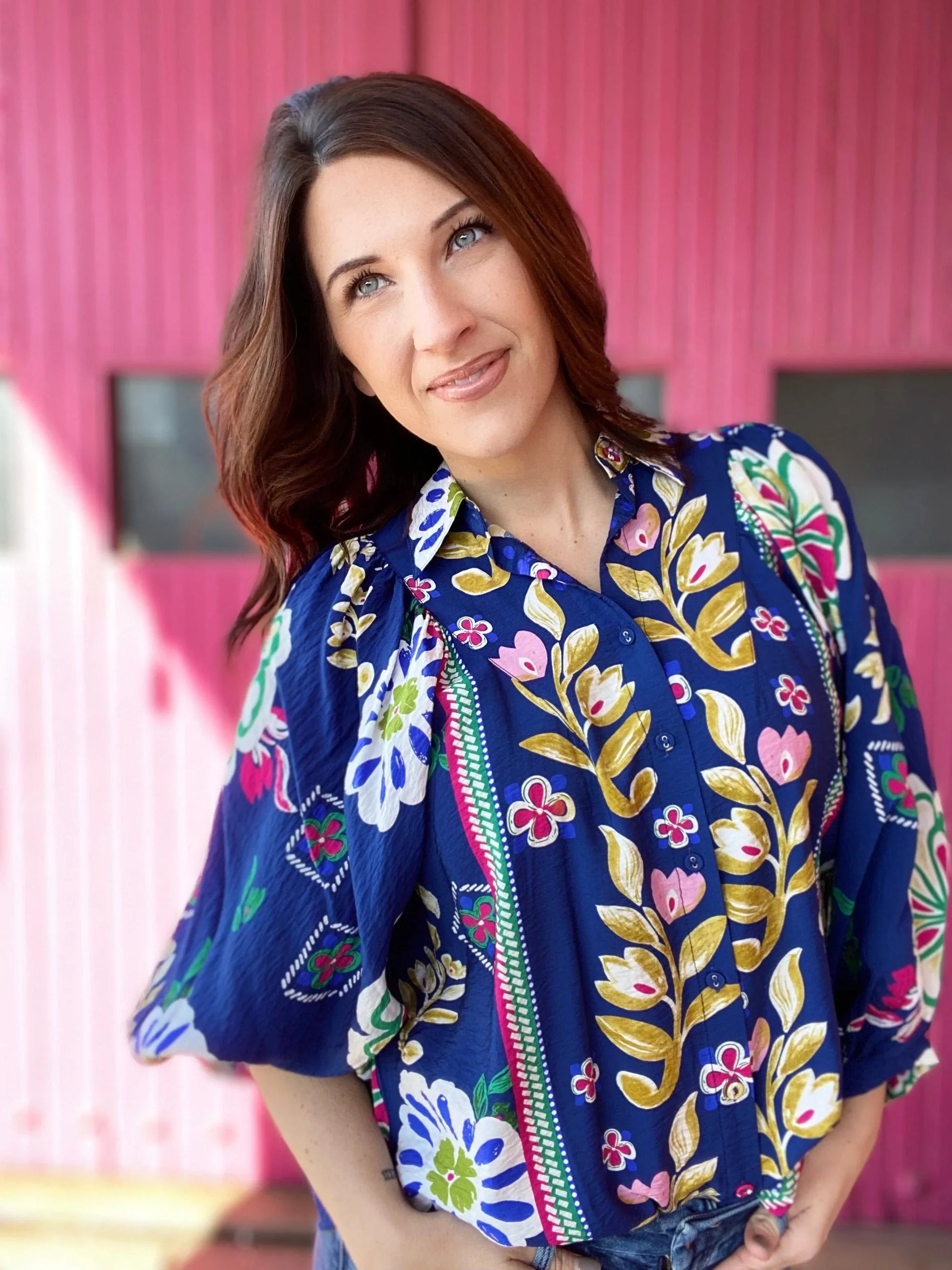 Tops Sydnee Blue Floral Blouse