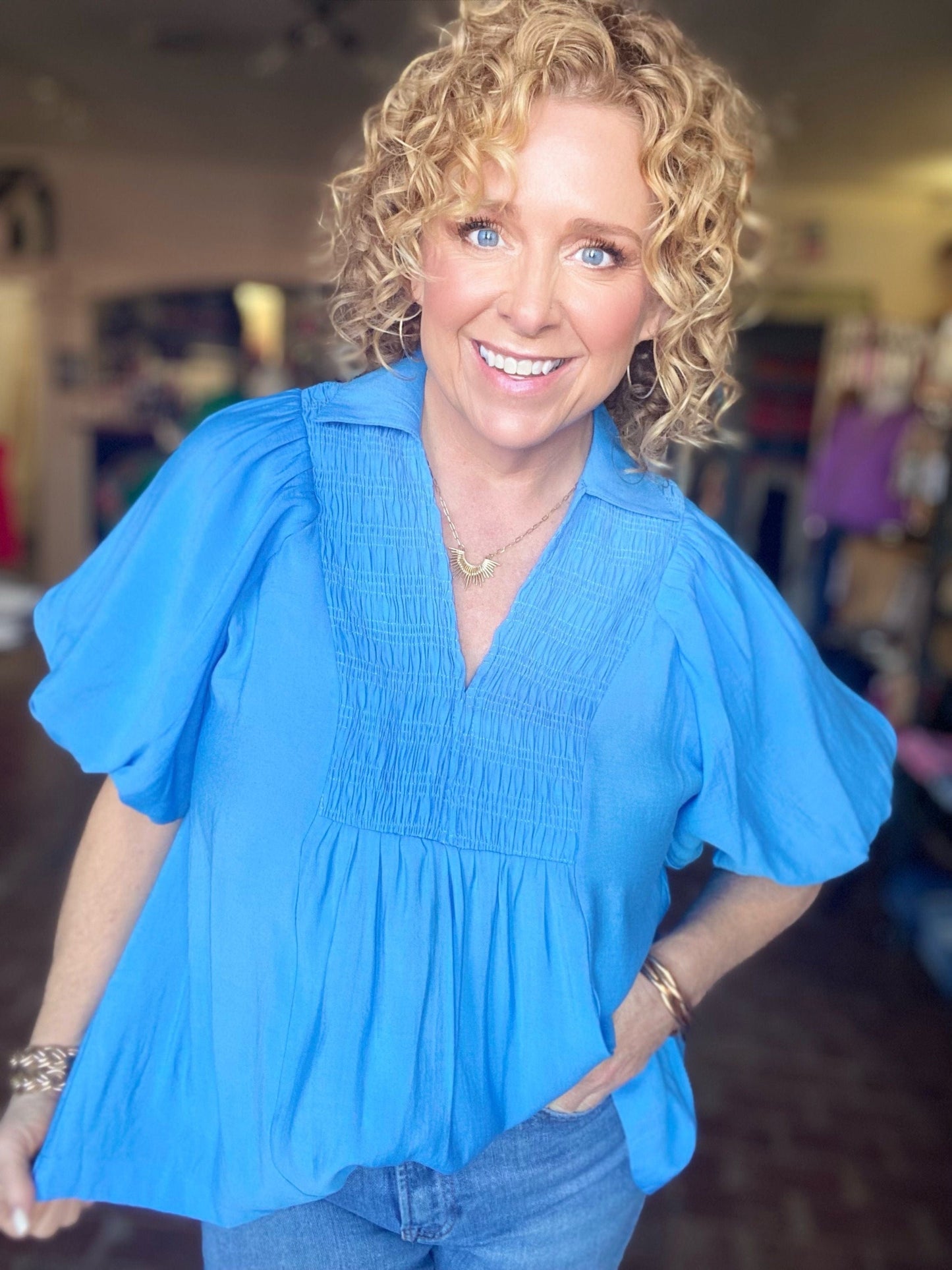 Tops Sydni Puff Sleeve Blouse Blue