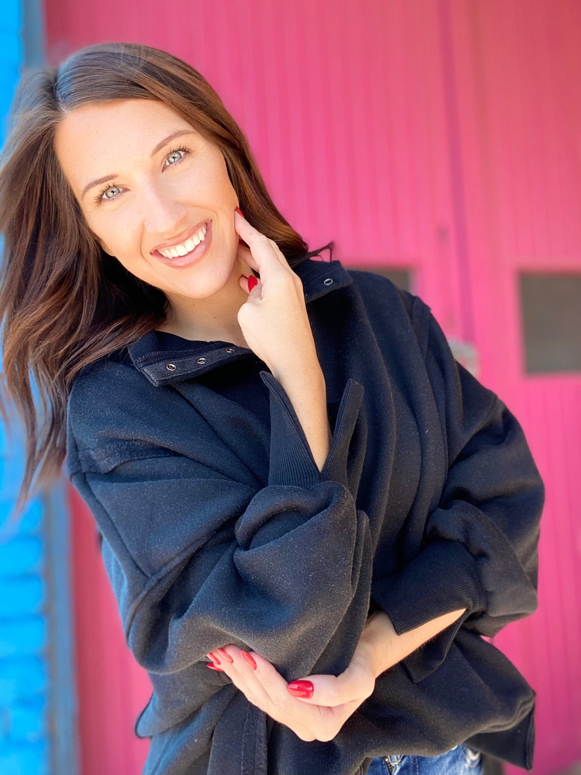 Shirts & Tops Taffi Half Button Pullover-Black