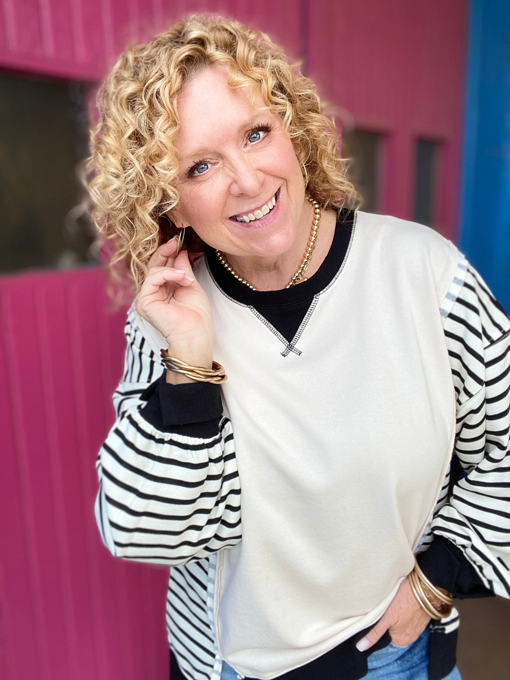 Shirts & Tops Tallie Striped Pullover-Cream