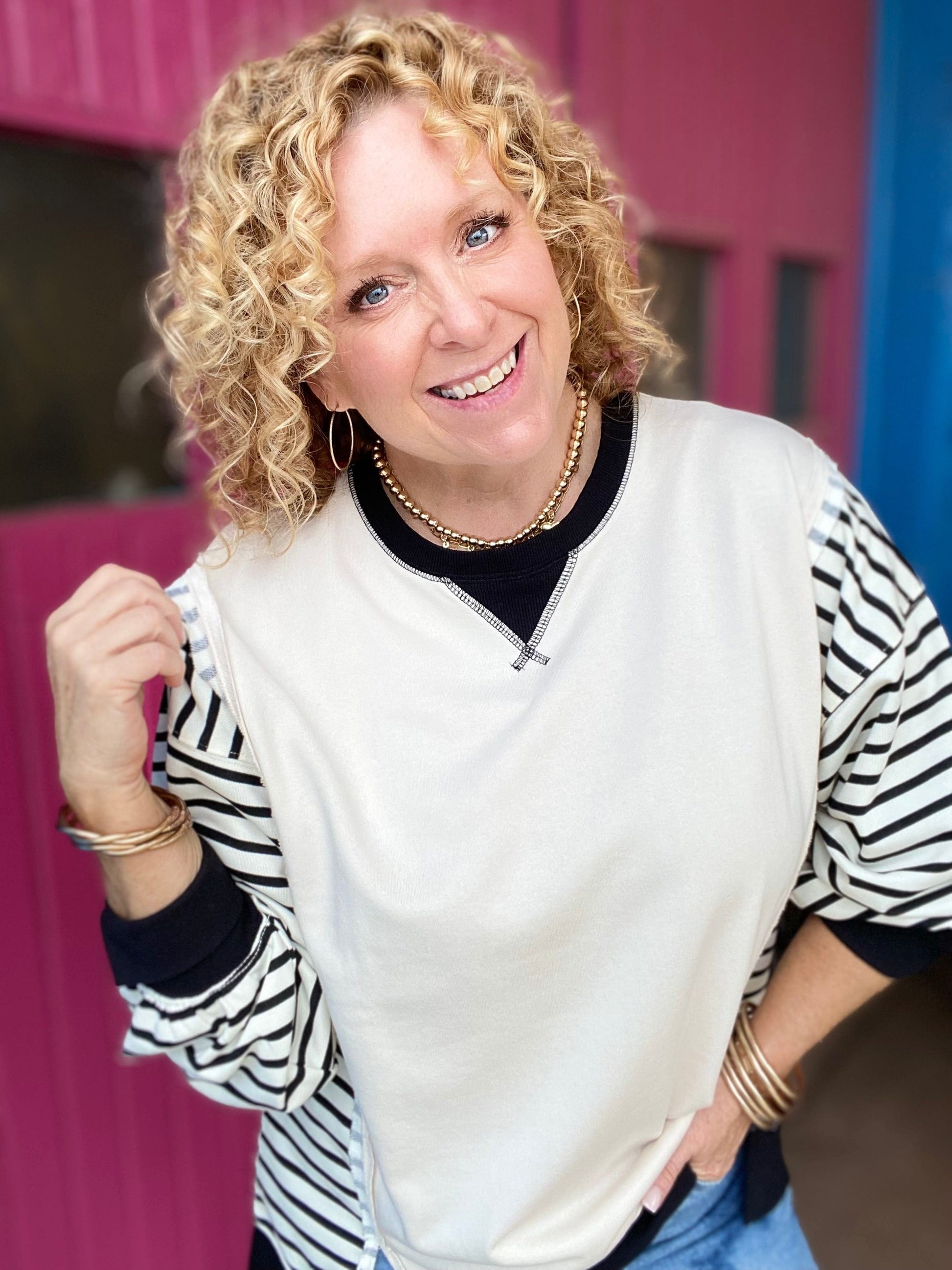 Shirts & Tops Tallie Striped Pullover-Cream